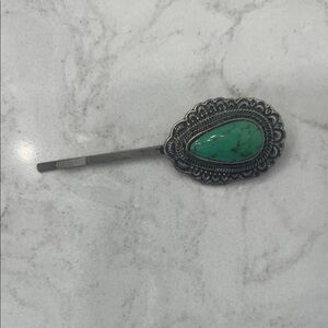 Silver Hair Clip with Turquoise Stone